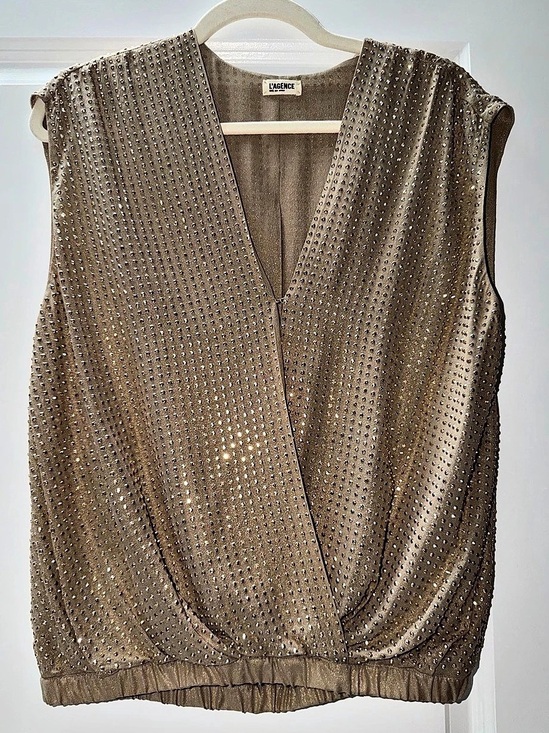 L'AGENCE Tops - L'AGENCE Silk Bronze Embellished V-Neck Top Size Small Like New